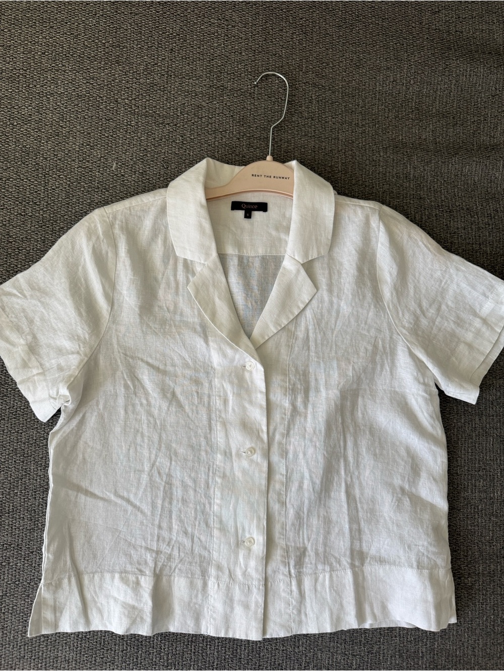 Quince White 100% Linen Short Sleeve Camp Collar Shirt, Size S